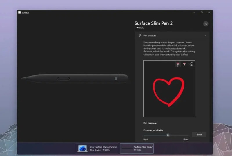 Thay đổi độ nhạy áp lực của Surface Slim Pen 2 